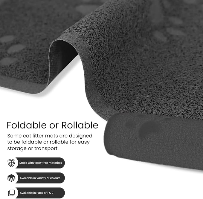 Andalus Extra Large Cat Litter Mat, Pack of 1 - Waterproof, Non-Slip & Easy to Clean Cat Litter Box Mat for Extra Efficient Pet Litter-Trapping, Grey (35” X 23”)