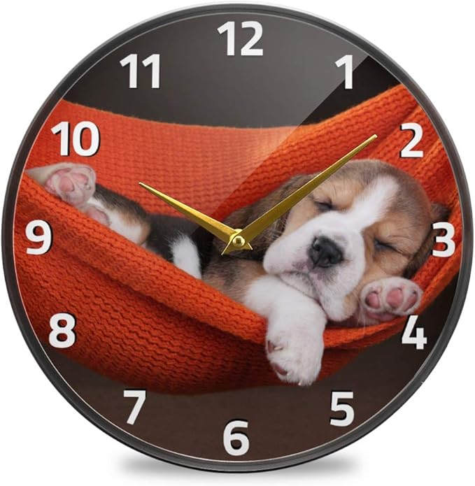 ALAZA Animal Dog Beagle Puppy Wall Clock Battery Operated Silent Non Ticking Clocks for Living Room Decor 12 Inch / 9.5 Inch