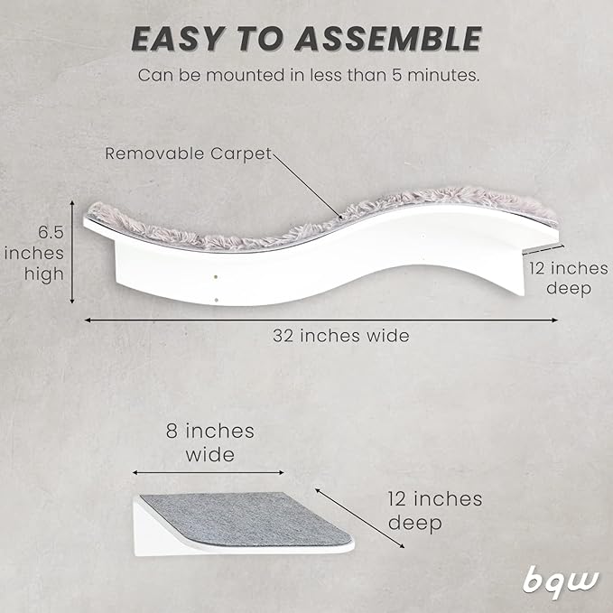 Cat Shelf Wall Mounted Floating Cat Shelf Bed Furniture Climbing Wall for Cat Perching Sleeping Lounging with 2 Steps (Waved)