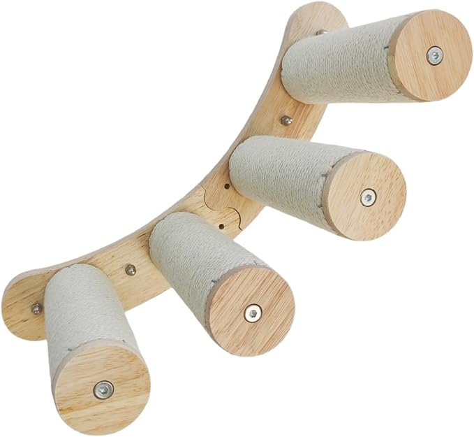 Cat Scratching Staircase, Wooden Climbing Post for Cats, Stairway Design Cat Climbing Shelf Wall Mounted, Four Step Cat Stairway with Jute Scratching for Cats Perch Platform (Round-Ladder)