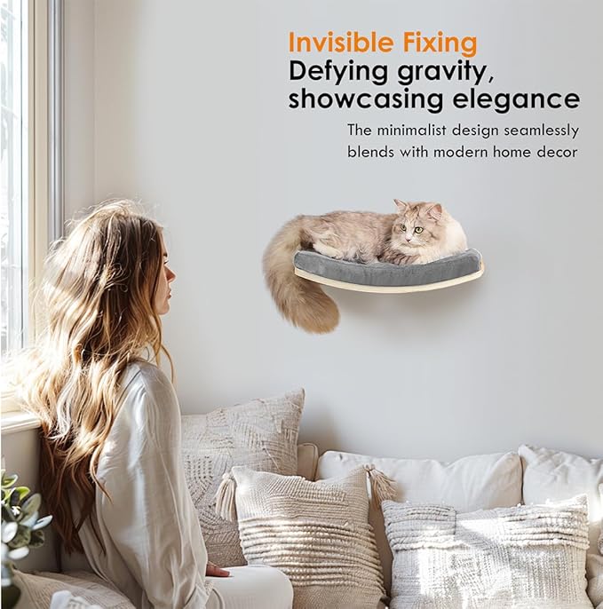 Cat Wall Shelves,Wall Mounted Cat Wall Furniture,Curved Cat Shelves and Perches for Wall,Floating Cat Wall Bed Cat Shelf with Comfortable Cat Cushion