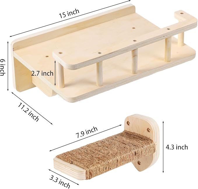 Cat Wall Shelf with 3 Cat Wall Steps,Cat Wall Shelves with Plush Coverd,Cat Climbing Shelf for Indoor Cat,Cat Wall Furniture Cat Shelf for Wall (Wood)