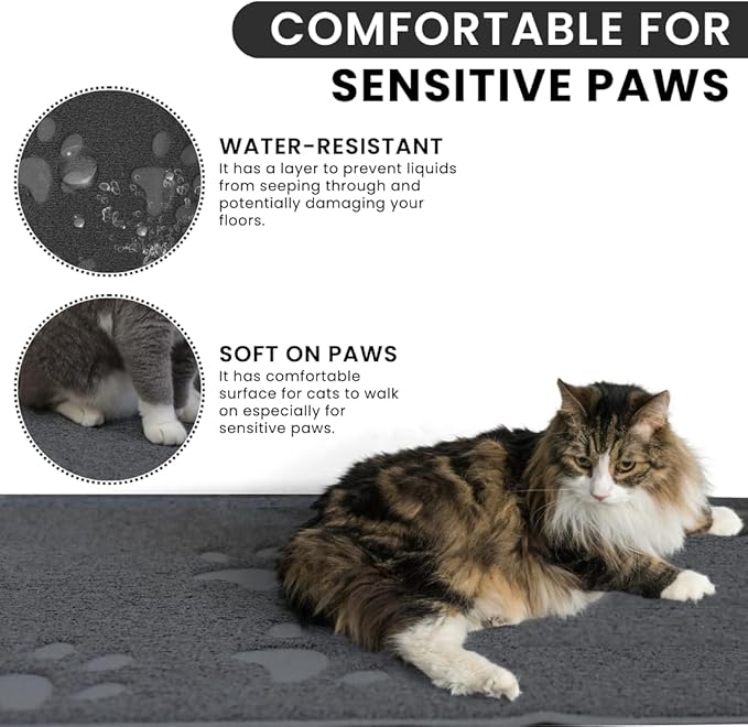 Andalus Small Cat Litter Mat, Pack of 2 - Waterproof, Non-Slip & Easy to Clean Cat Litter Box Mat for Extra Efficient Pet Litter-Trapping, Grey (15.75” X 11.75”)