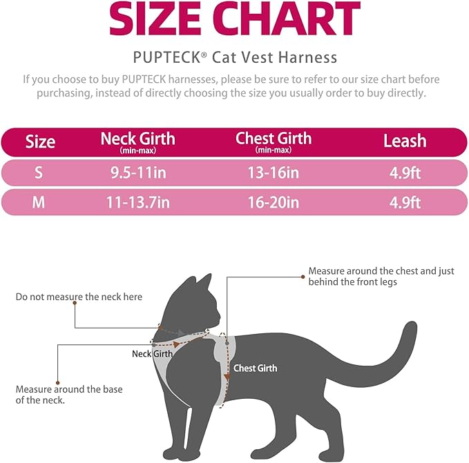 PUPTECK Cat Harness and Leash Set Escape Proof Reflective Cat Walking Harness Adjustable Soft Breathable Mesh Vest for Small Pets, Deep Pink, S