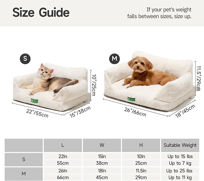 MEWOOFUN Cat Couch Bed for Indoor Cats, Fluffy Cat Sofa with Removable Washable Cover, Cute Cat Bed with Non-Slip Bottom, Pet Beds for Cats and Pups(White,S)