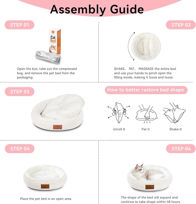 30in Cream Round Cat Dog Bed for Large Medium Small Dogs Cats, Machine Washable Sleeping Sofa, Non-Slip Bottom Breathable Soft Calming Pet Cuddler for Indoor/Outdoor/Car/Cage, Fit up to 45lbs