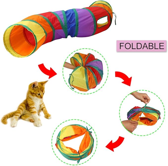 Andiker Cat Tunnel, S-Shape Cat Tunnel Pet Tube Collapsible Play Toy Indoor Outdoor Toys for Exercising Hiding Training and Running Cat Puzzle Toy with 2 Side Holes (Multi-Colored)