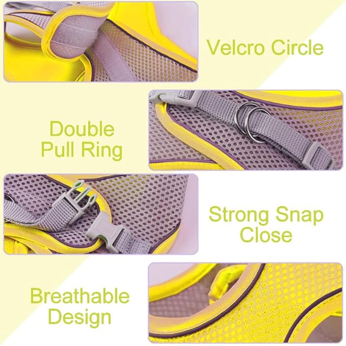 Cat Harness and Leash Set Soft Adjustable Escape Proof Cat Leash Breathable Comfortable Vest Easy to Wear Kitten/Small Dogs Harness for Outdoor Walking Yellow M