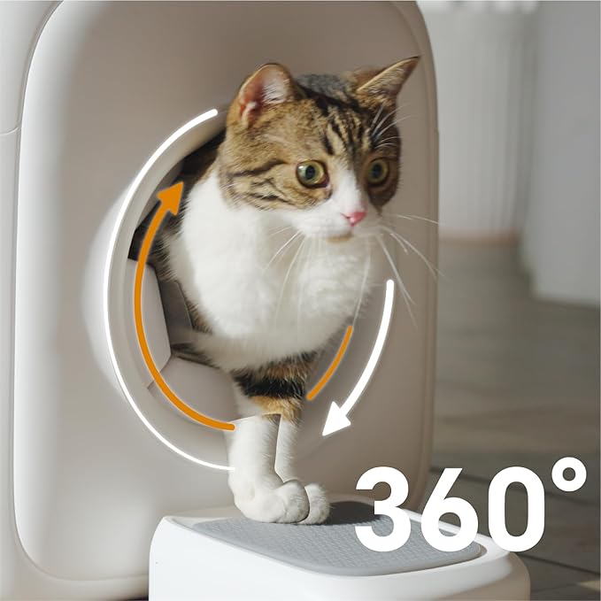 AutoComb Automatic Cat Self Groomer, 360° Surround Self Grooming For Cats, Self Cleaning brush with biomimetic cat tongue brush & smart feeder, White