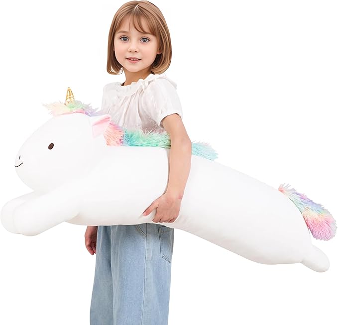 40inch Giant Unicorn Stuffed Long Pillow Plush Toy, Soft Rainbow Horse Large Stuffed Animals, Squffy Sleeping Unicorn Plushies Gift for Kids Boys Girls Birthday
