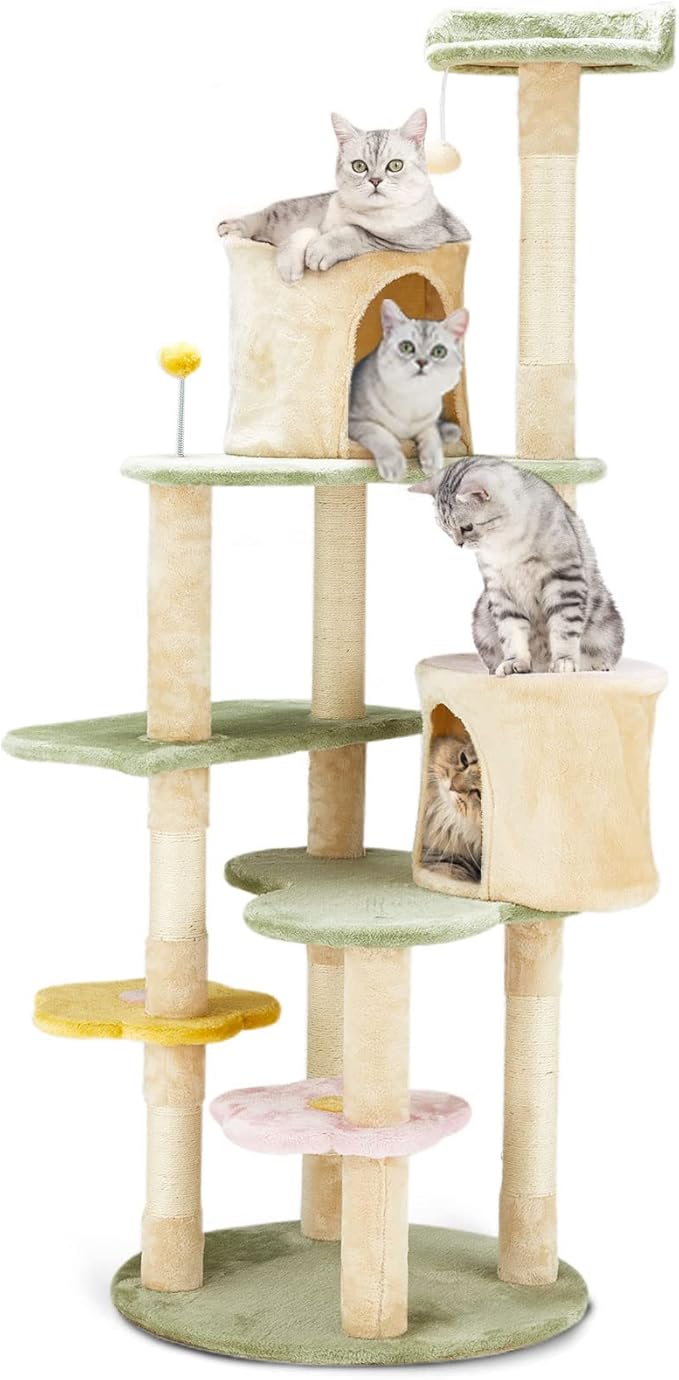 Erinnyees Flower Cat Tree Tower, Heavy Duty Anti-Scratch Cats Furniture, Multi-Level Cat Condo Activity Center Kitten Play House