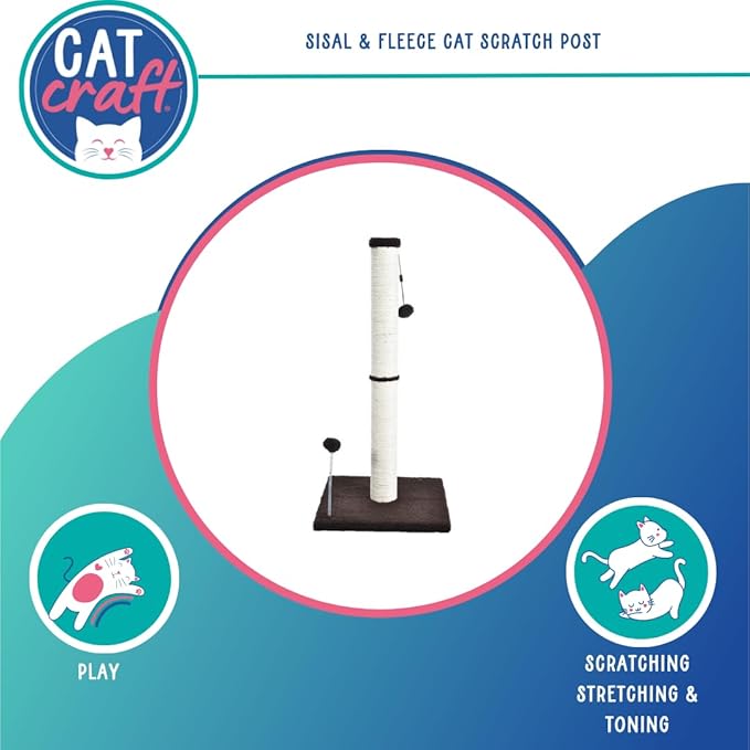 Cat Craft Scratching Post, Cat Scratch Post 20" Kitten Scratcher Sisal Scratch Posts with Hanging Balls, Chocolate