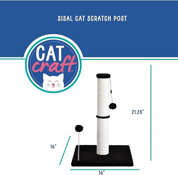 Cat Craft Scratching Post, Cat Scratch Post 20" Kitten Scratcher Sisal Scratch Posts with Hanging Balls, Brown