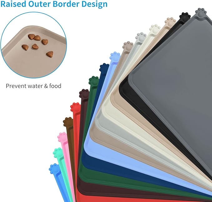 AUDWUD Silicone Waterproof Pet Feeding Mats,Anti Slip Bowl Pad, Dog Mat for Food and Water