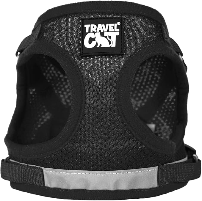 Travel Cat Harness and Leash Set - Adjustable Fit Mesh Cat Harness and Reflective Strap - Comfort Escape Proof Harness for Cats, Kitten for Outdoor Walking, Hiking (Medium, Black)
