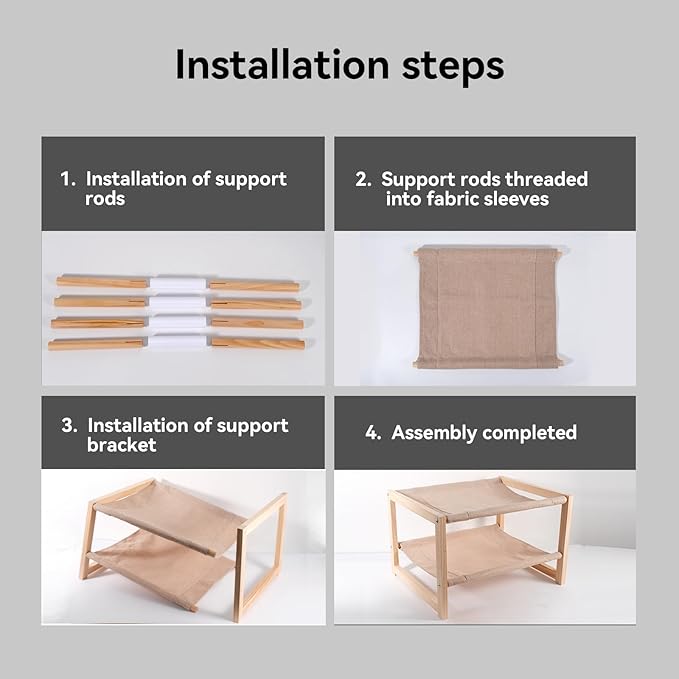 2 Tier Cat Hammock Bed, Elevated Wooden Pet Bunk Beds for Indoor Cats, Double Wooden Cat Bed, Solid Wood Raised Hanging Bed for 1 or 2 Cats Breathable Washable Covers