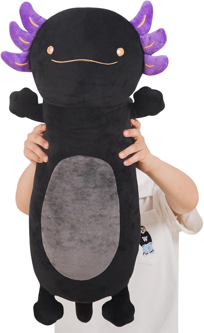 22inch Black Axolotl Stuffed Animal, Soft Long Pillow Doll Cute Axolotl Plush Body Pillow Plushies Toy Gift for Kids, Boys Birthday, Easter