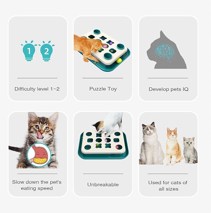 AUTENS Cat Toy Puzzle Track Balls Feeder for Interactive Indoor Cat Chase to Exercise, Fun Treat Digger Hunting Box (Green)