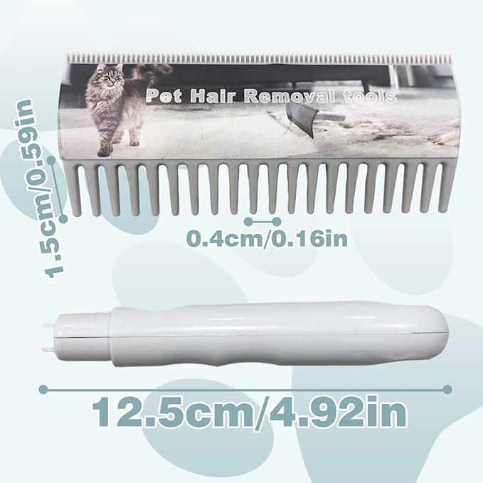 2 in 1 Pet Hair Removal Tool, 2 Sizes Serrated Scraper Edges, Portable Pet Hair Remover, Cat Hair Remover for Furniture, Rug Scraper for Pet Hair, Long Tooth Comb for Dog Grooming