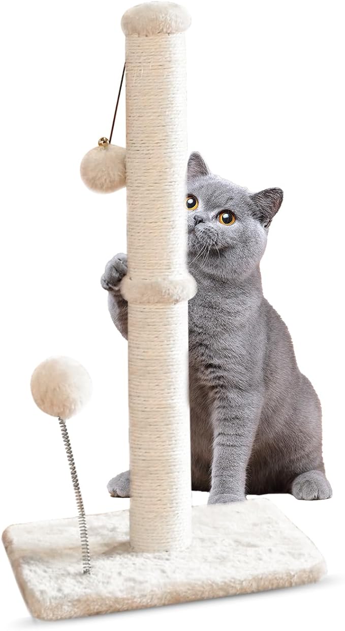 KINGROCK Tall Cat Scratching Posts for Indoor Cats,Cat Scratching Post with Plush Toys for Kittens or Smaller Cats,Premium Sisal Post for Cats at All Ages with Reinforced Stable Base