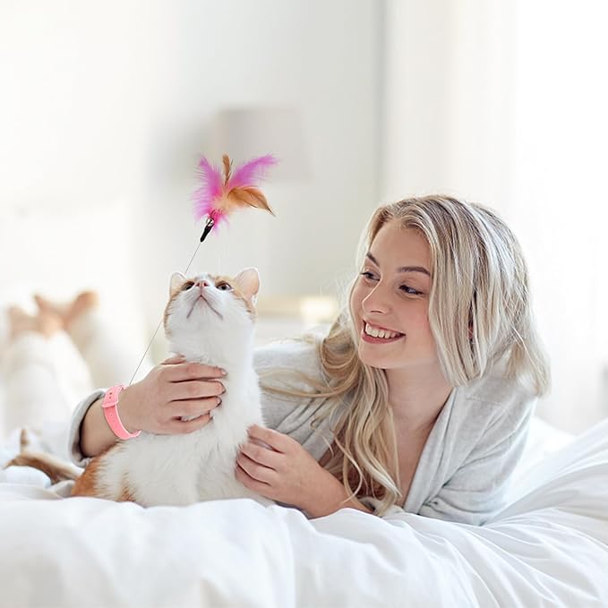 3PCS Cat Collar Teasing Wand, Cat Collar Toys, Silicone Adjustable Cat Feather Collar Toys with Bell Cat Interactive Teaser Toys for Indoor Cat Kittens Playing Exercise