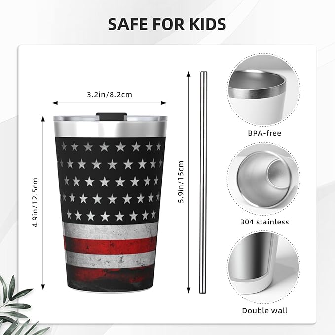 12 OZ Insulated Tumbler Mug with Lid Straw, American Flag Double Wall Vacuum Insulated Travel Coffee Cup for Hot and Cold Drinks