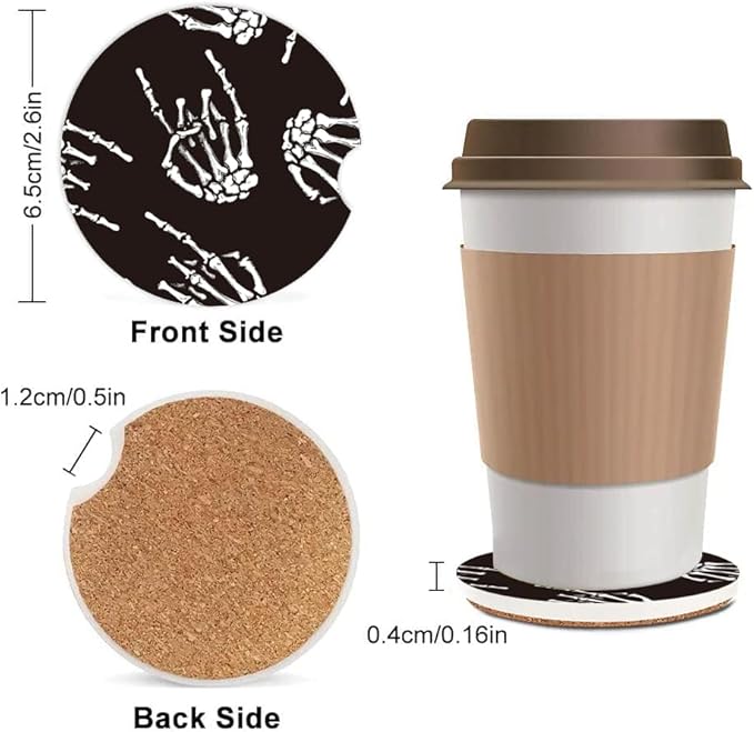 Absorbent Car Cupholder Coaster 2 Pack, Cute Car Coasters with a Finger Notch for Women & Men,2.56" Ceramic Stone & Non-Scratch Cork Base Drink Coasters, Cute Auto Accessories Gifts