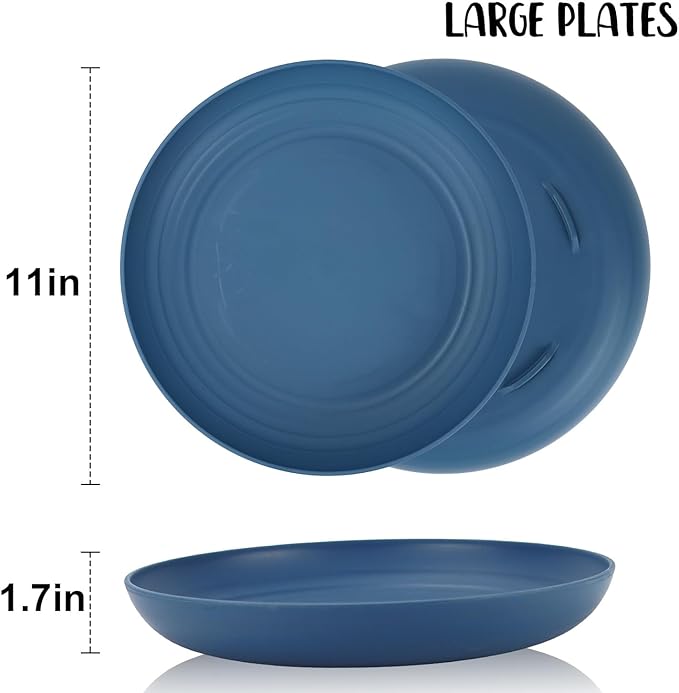 11 Inch Large Wheat Straw Plates 8 Pieces, Unbreakable Dinner Plates Reusable Plastic Plates Alternatives, Microwave Safe Plates for Kitchen, Plates Set of 8 (Multicolor)