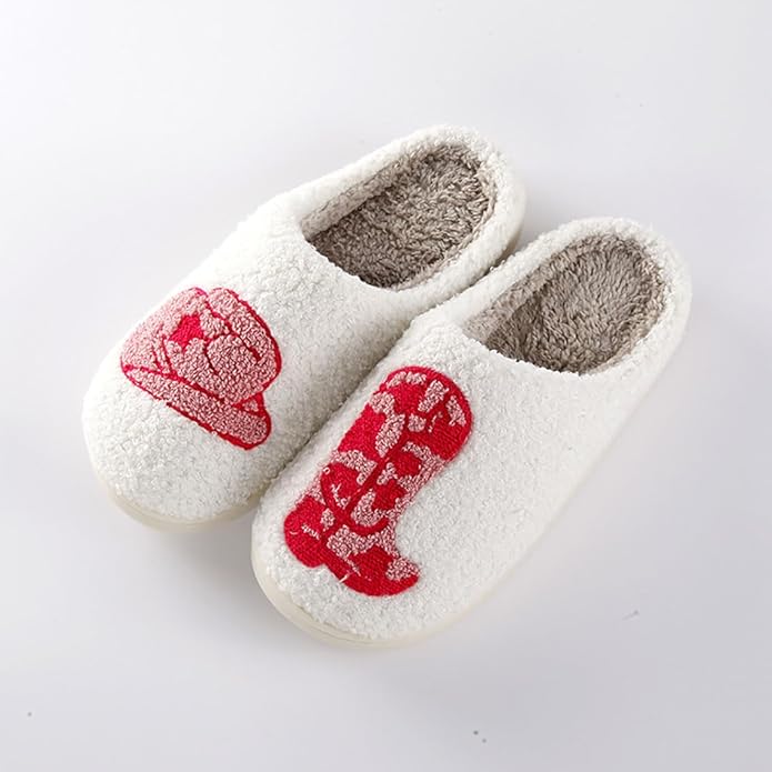 Animal Pattern Slippers - Hello Cat, Bear, Moose & Love Designs - Comfy Memory Foam Plush Cloud Slippers for Couples & Indoor Home