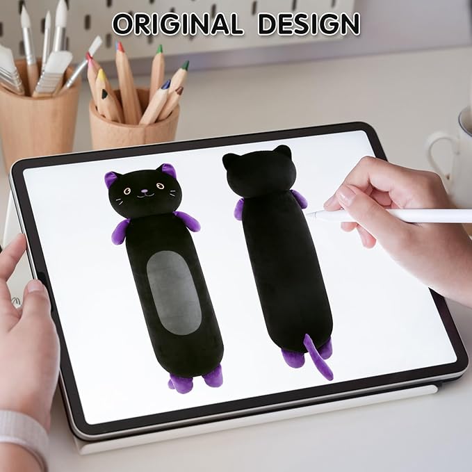 36” Long Cat Plush Body Pillow, Cute Lucky Black Cat Stuffed Animals, Kitty Squishy Soft Plushies Toy, Gifts for Kids Girls and Boys, Birthdays Easter