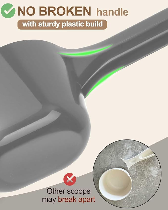 3PCS Dog Food Scoop, 1 Cup Plastic Pet Food Scoop with Measuring Lines 1/2 Cup and 1 Cup for Dogs, Cats, Birds and Rabbits(2 Grey and 1 Green)