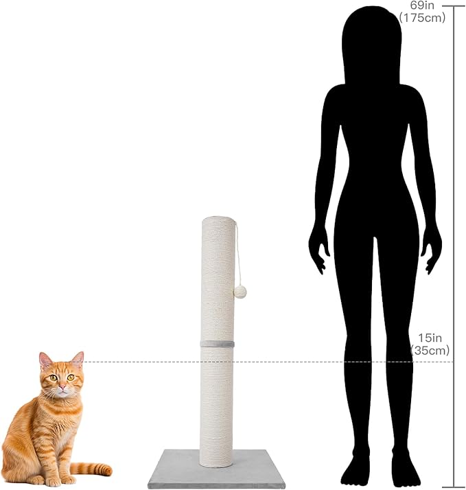 MumMarmot's Cat Scratching Post with Premium Sisal Rope 3.25Inch Large Diameter Scratcher Post for Indoor Cats Beige（25 inch）