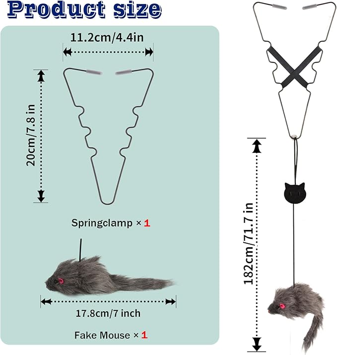 1 Pack Interactive Cat Feather Toys Doorway Cat Toys for Indoor Cat Interactive Door Hanging Cat Toys Retractable Teaser Toy Over the Door Cat Toys Mouse Hanging String Toys for Cats (Single)