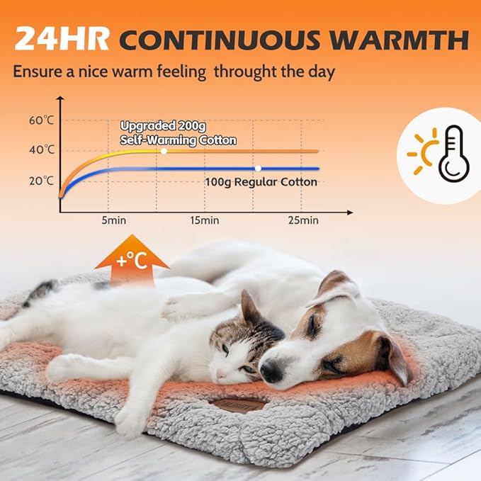 Self Warming Cat Bed Self Heating Cat Dog Mat 24 x 18 inch Soft & Fluffy Cat Bed Noiseless Thermal Pet Pad for Indoor Outdoor Pets with Removable Cover Non-Slip Bottom (29.5"L x 18.9"W x 1.2"Th)