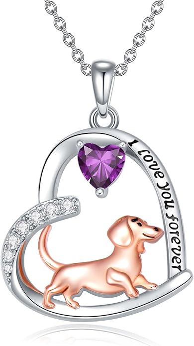 Dachshund Necklace 925 Sterling Silver Dachshund Birthstone Pendant Cute Animal Puppy Dog Dachshund Jewelry Gifts for Women Dachshund Lover