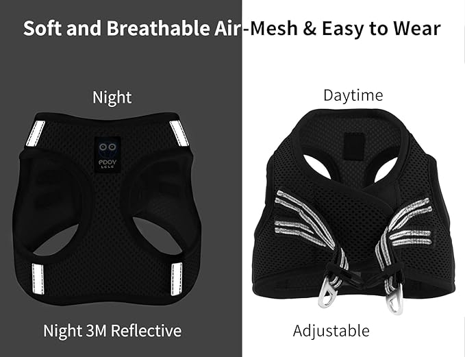 Cat Harness and Leash for Walking Escape Proof, Adjustable Soft Mesh Comfortable Vest Harnesses for Cats, Breathable Reflective Strips Easy to Put on Step-in Kitty Jacket (Black, L)
