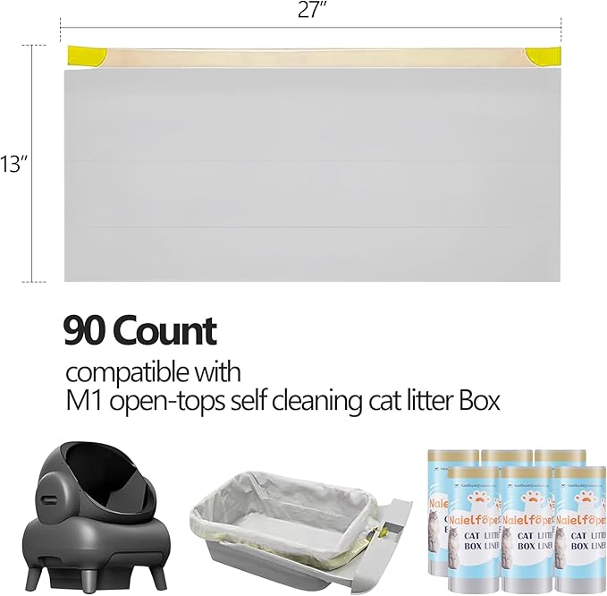 30 Count Cat Litter Box Liner Bags, Compatible with Neakasa M1 Open-Top Self Cleaning Cat Litter Box, 3 Mils Super Thick Replaced Waste Bags, 27" x 13" Cat Litter Waste Receptacles Bags
