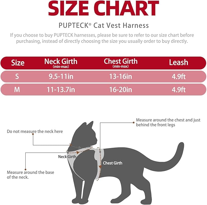PUPTECK Cat Harness and Leash Set Escape Proof Reflective Cat Walking Harness Adjustable Soft Breathable Mesh Vest for Small Pets, Red, M