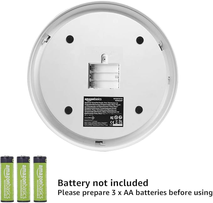 Amazon Basics Automatic Pet Feeder, Electronic Timed Dog and Cat Food Dispenser, 6 Portions, Plastic, Teal, 12" X 12" X 2.3"