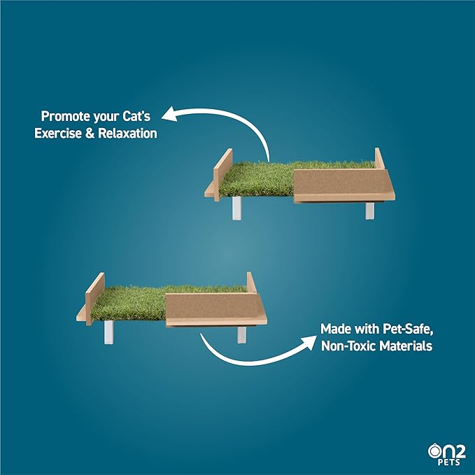 On2 Pets Cat Shelves Wall-Mounted Cat Trees Cat Furniture for Climbing, Playing and Relaxing, Set of 2, Indoor Cat Shelf Made in USA… (Zen Green, Box)