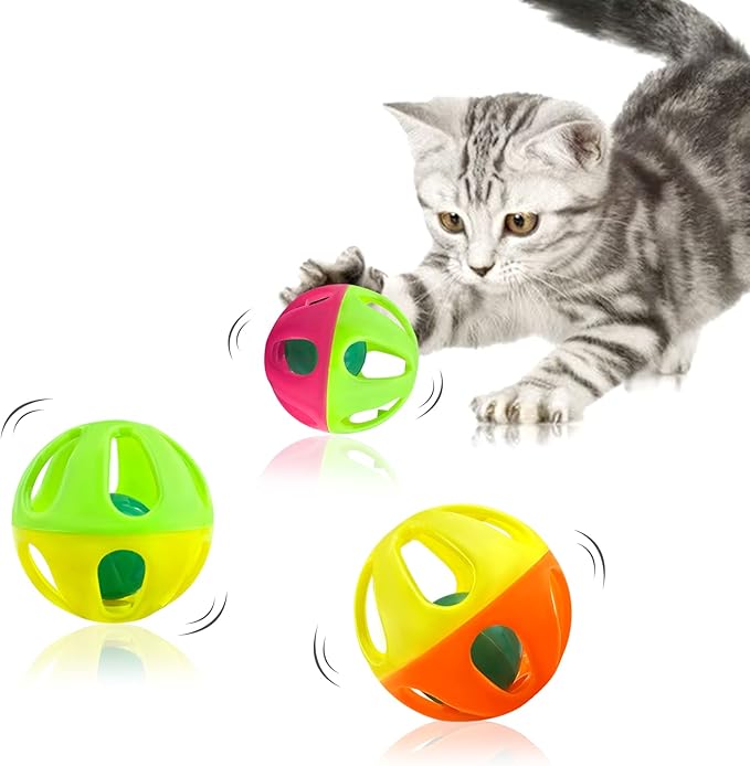 Andiker Cat Ball Toy With Bell, 6Pack Set Premium Plastic Jingle Cat Bell Balls for Cat Training &Exercising Assorted Color Interactive Cat Balls with Bell Inside for Cat Lovers&Kitten Gift Indoor (6)