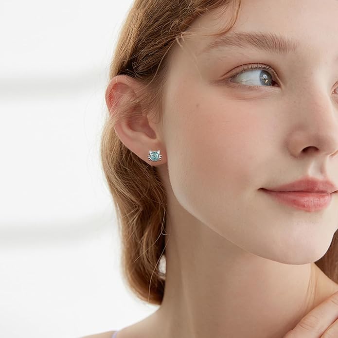 925 Sterling Silver Cat Earrings Cute Animal Kitten Stud Earrings cat Jewelry Gifts for Women Girls Hypoallergenic Earrings for Sensitive Ears