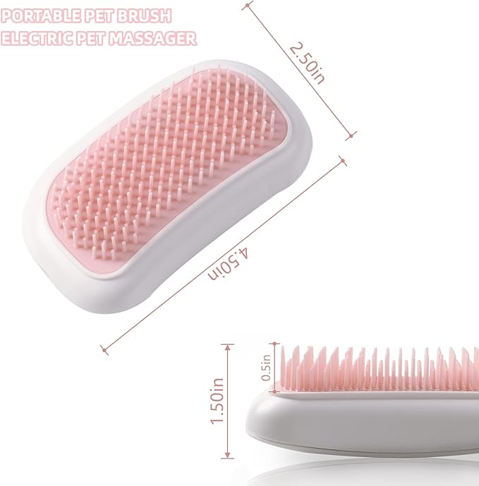 2 Packs Electric Massage Pet Hair Brushes, Hand-Held Portable Vibration Brushes, Remove Loose Hair of Cats and Dogs, TPE Soft Tooth Comb, Suitable for Pet Massage and Play Toys-Pink