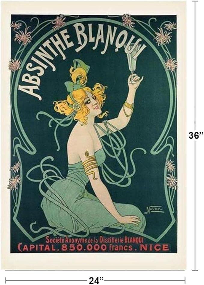 Absinthe Blanqui by Nover Art Nouveau Vintage Advertisement Ad Anise Spirit French Nice France Liquor Drinking Bar Whiskey Cocktail Decoration Cool Wall Art Print Poster 24x36