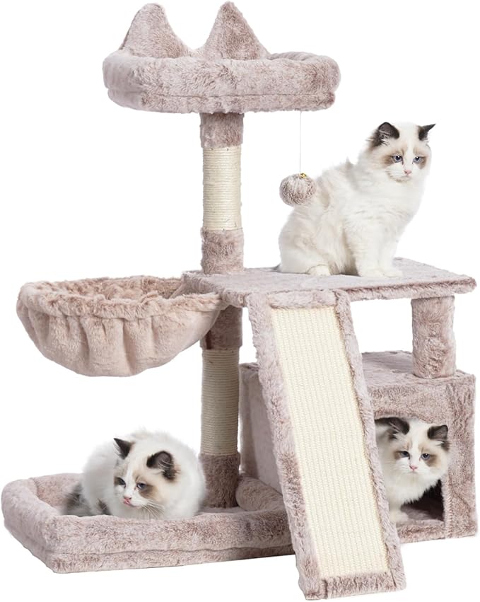 Cat Tree, Cat Tower with condo, Basket, Large Bed, Platform, Scratch Board, Cat Scratching Posts for Indoor Cats, Muchroom GCT002SMU