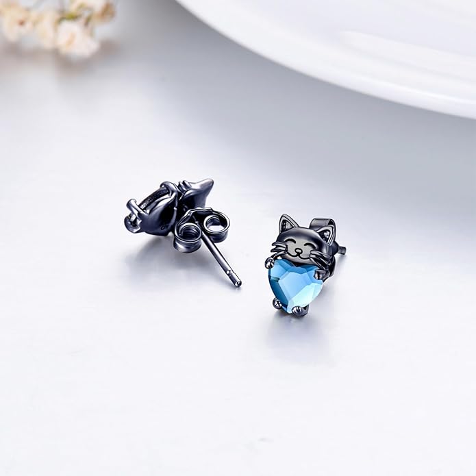 925 Sterling Silver Cat Earrings Cute Animal Kitten Stud Earrings cat Jewelry Gifts for Women Girls Hypoallergenic Earrings for Sensitive Ears