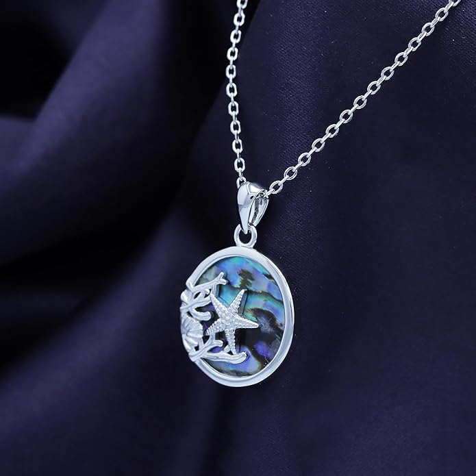 AFFY Abalone Shell Animal (Starfish, Dolphin, Seahorse, Frog, Dragonfly, Whale Tail, Turtle) 14K White Gold Over Sterling Silver Pendant Necklace Jewelry Gift For Her
