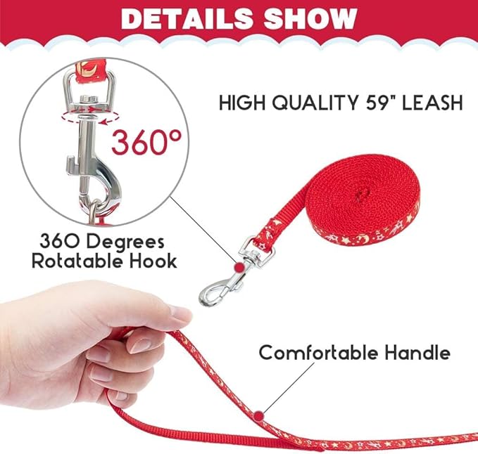 PAWCHIE Cat Harness with Leash and Collar Set - Escape Proof Adjustable H-shped Cat Harness with Star and Moon Pattern Glow in The Dark for Kitty Outdoor Walking