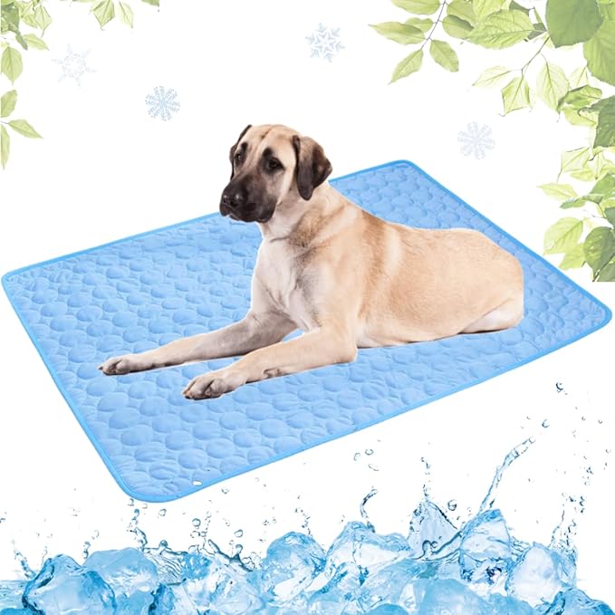 Dog Cooling Mat Washable, Portable Summer Dog Pad, Water-Absorbent Pet Cooling Pad, Ice Silk Self-Cooling Mat for Dog for Kennel/Sofa/Bed/Floor/Car Seats(Blue,39x59in)