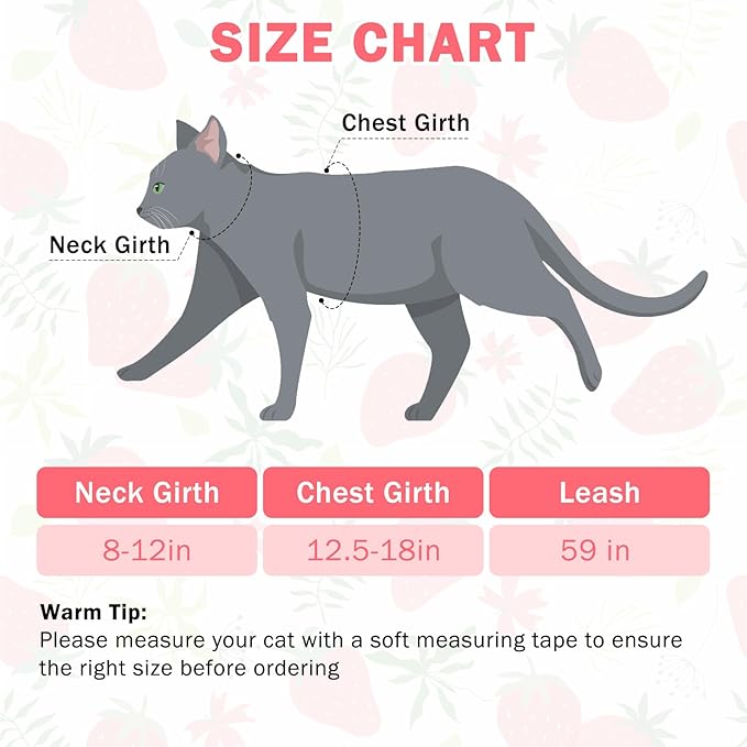 SCENEREAL Cat Harness and Leash Set Escape Proof with Airtag Holder, Adjustable Kitten Big Cats Vest Harness for Walking Outdoor Indoor, Adjustable Soft Strip for Small Large Cats Boys Girls Puppy